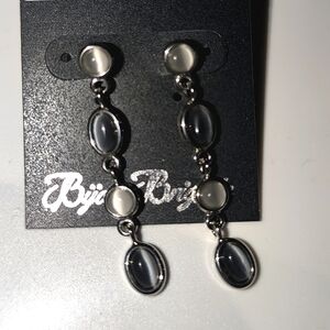 Bijou Brigitte Dangle Grey Cat's Eye Earrings